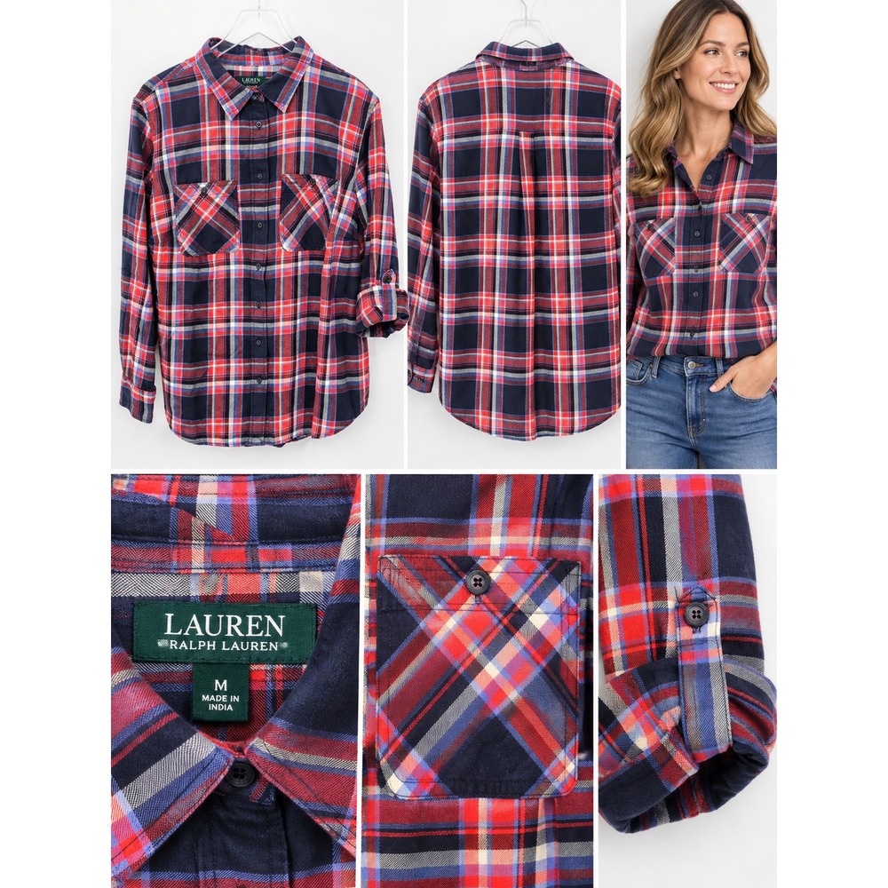Lauren Ralph Lauren Women Plaid Heritage Shirt 2X Button Up Old Money Classic